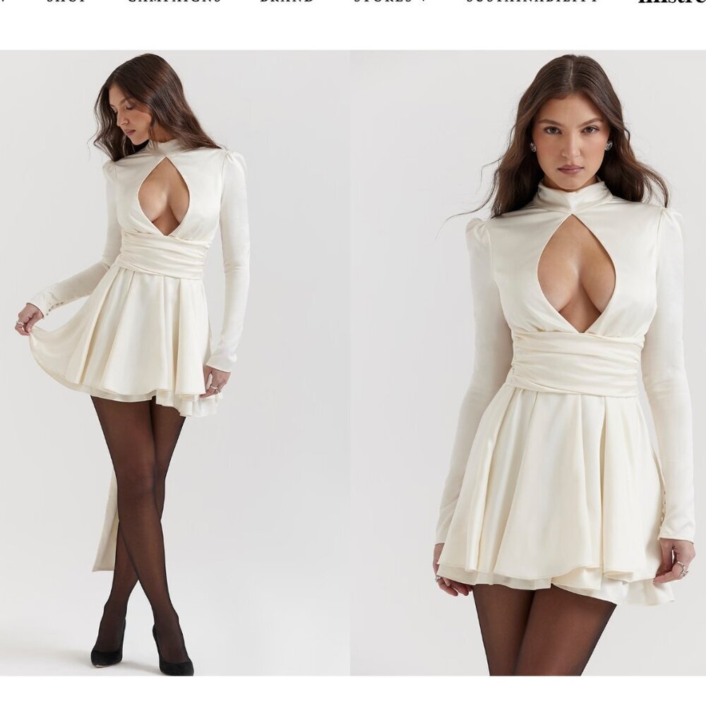 House of CB Cream Long-Sleeve Open-Back Mini Dress - Picture 13 of 15